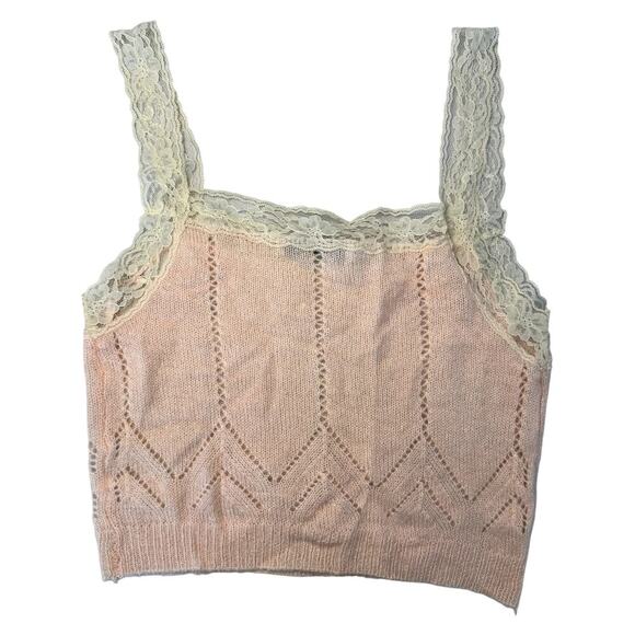 Zara Pointelle Lace Knit Crop Top Ballet Pink Women's Size Large - Picture 2 of 4